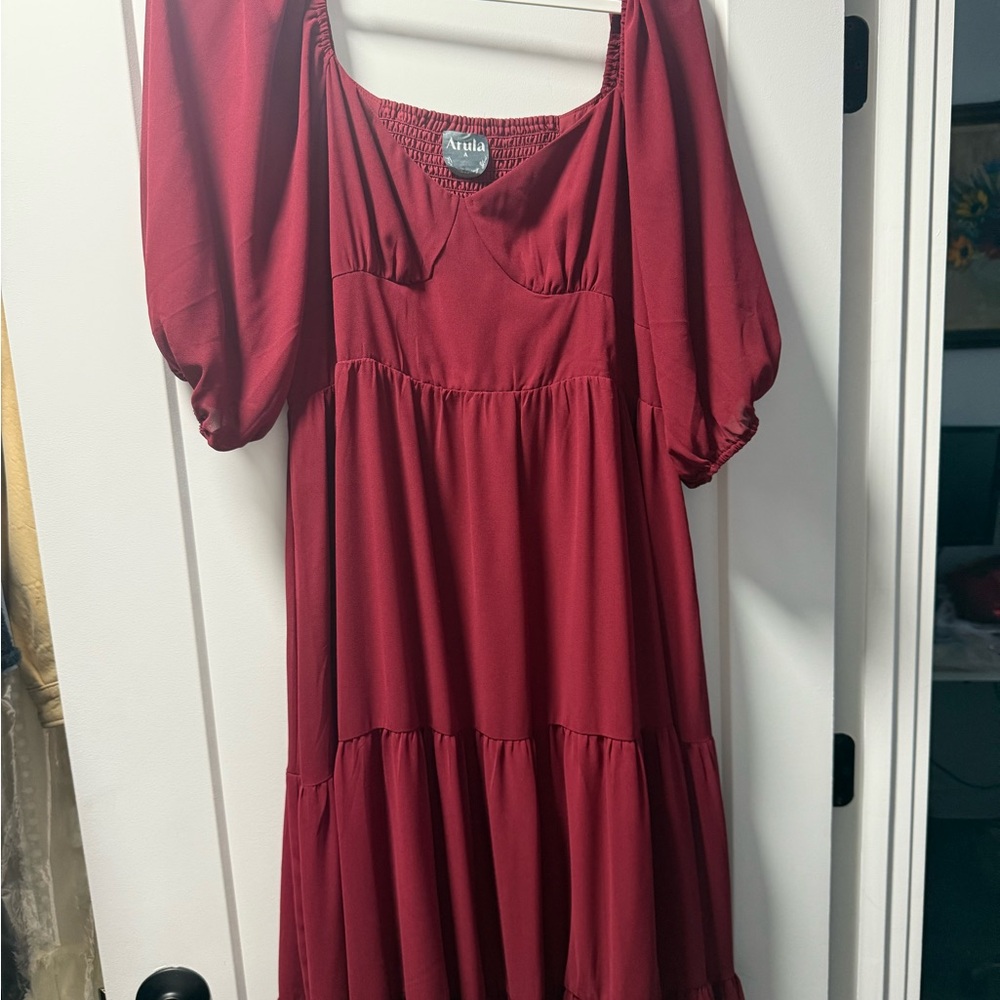 Arula Burgundy Puff Sleeve Dress